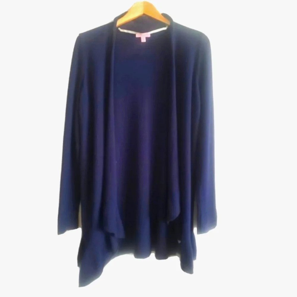 Lilly Pulitzer Cardigan Womens Medium Blue 100% Cotton Open Front Lightweight
